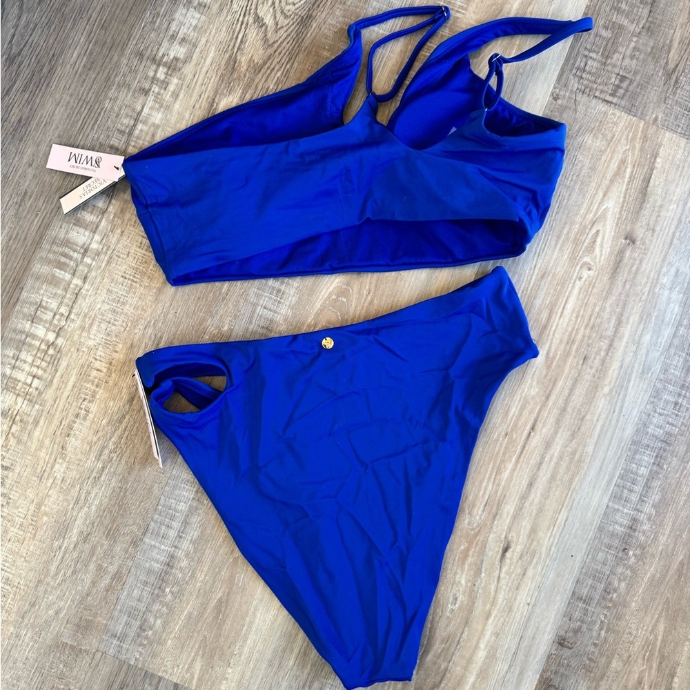 Victorias Secret Swim 2pc Bikini Set Size Medium Blue Color High Wasted - Picture 2 of 5